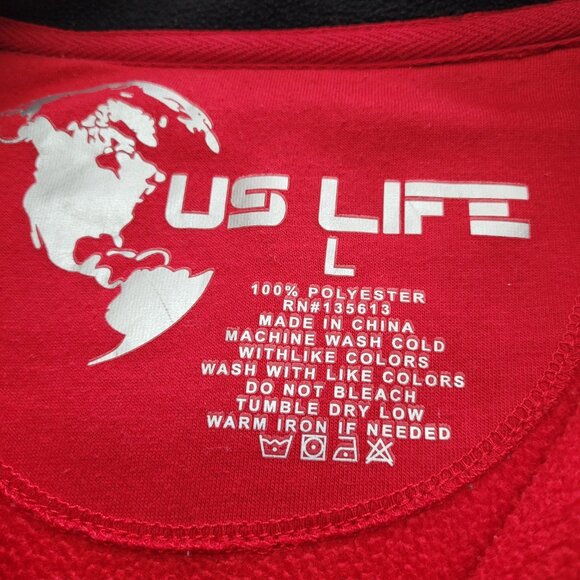 US Life Red Fleece Pullover Jacket 1/4 Zip Collar Logo Mens Large Black Trim - Picture 4 of 10